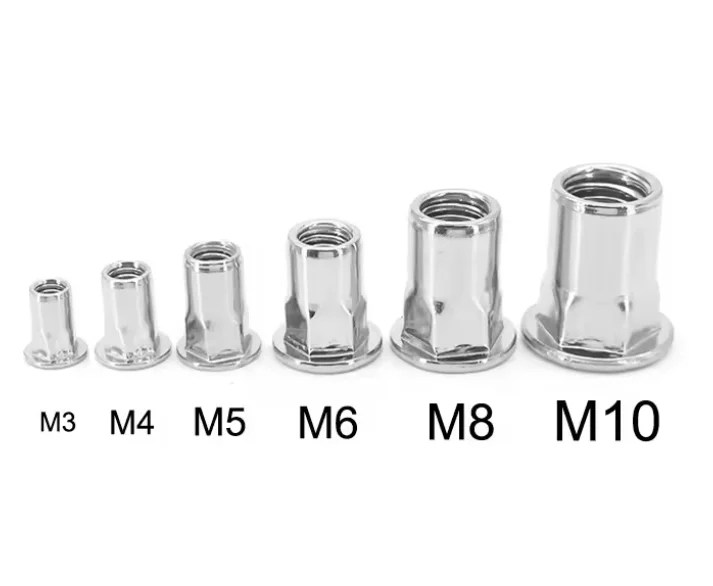 Manufacturer M3 M5 M6 M8 Stainless Steel Plated 304 Half Hex Rivet Nut Threaded Rivet Nuts with Flat Head Insert Nut