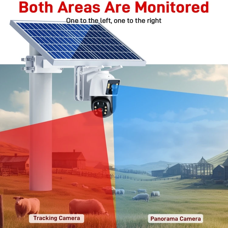 4MP Cctv Full Color Night Vision 20W 4G Sim Card 24 Hours Recording Outdoor Dual Lens Solar Camera