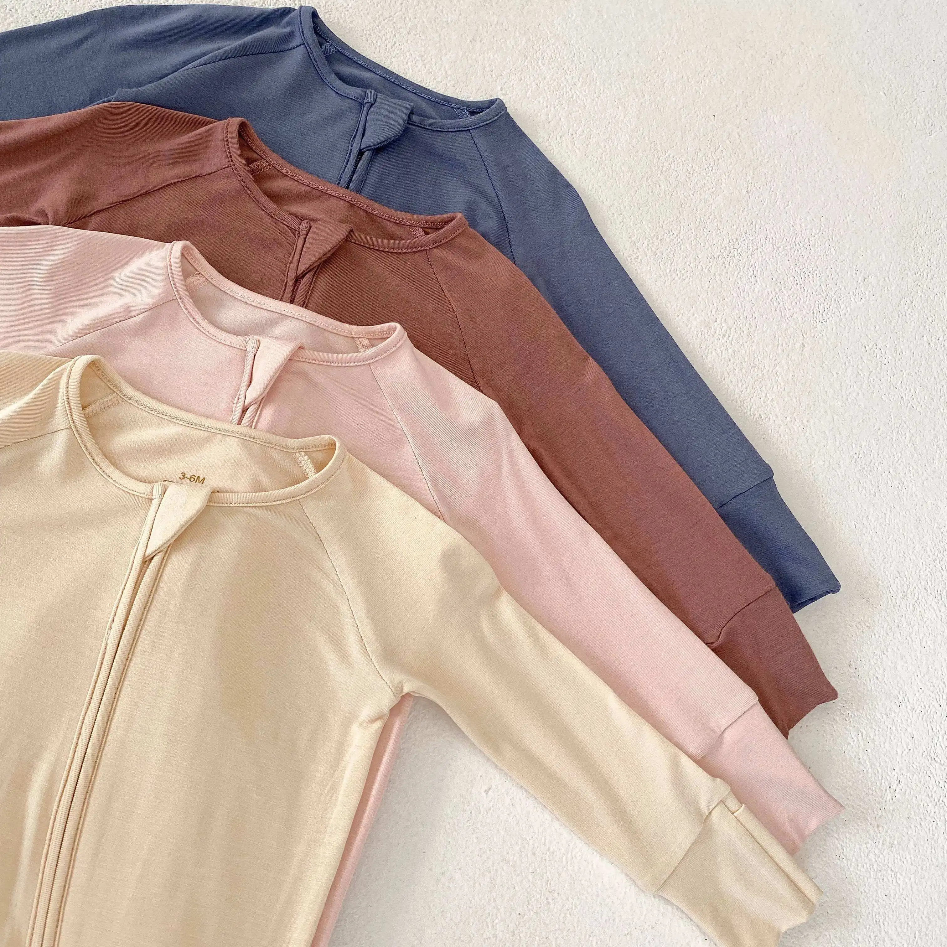 RTS Bamboo Zipper Baby Pajamas Newborn Baby Clothes Clothing Natural Fabric Plain Solid bamboo sleeper Long Sleeves