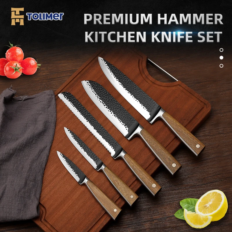 Высокоуглеродный молоток с черным покрытием профессиональные наборы ножей для шеф-повара 5Cr15Mov Набор японских кухонных из нержавеющей стали