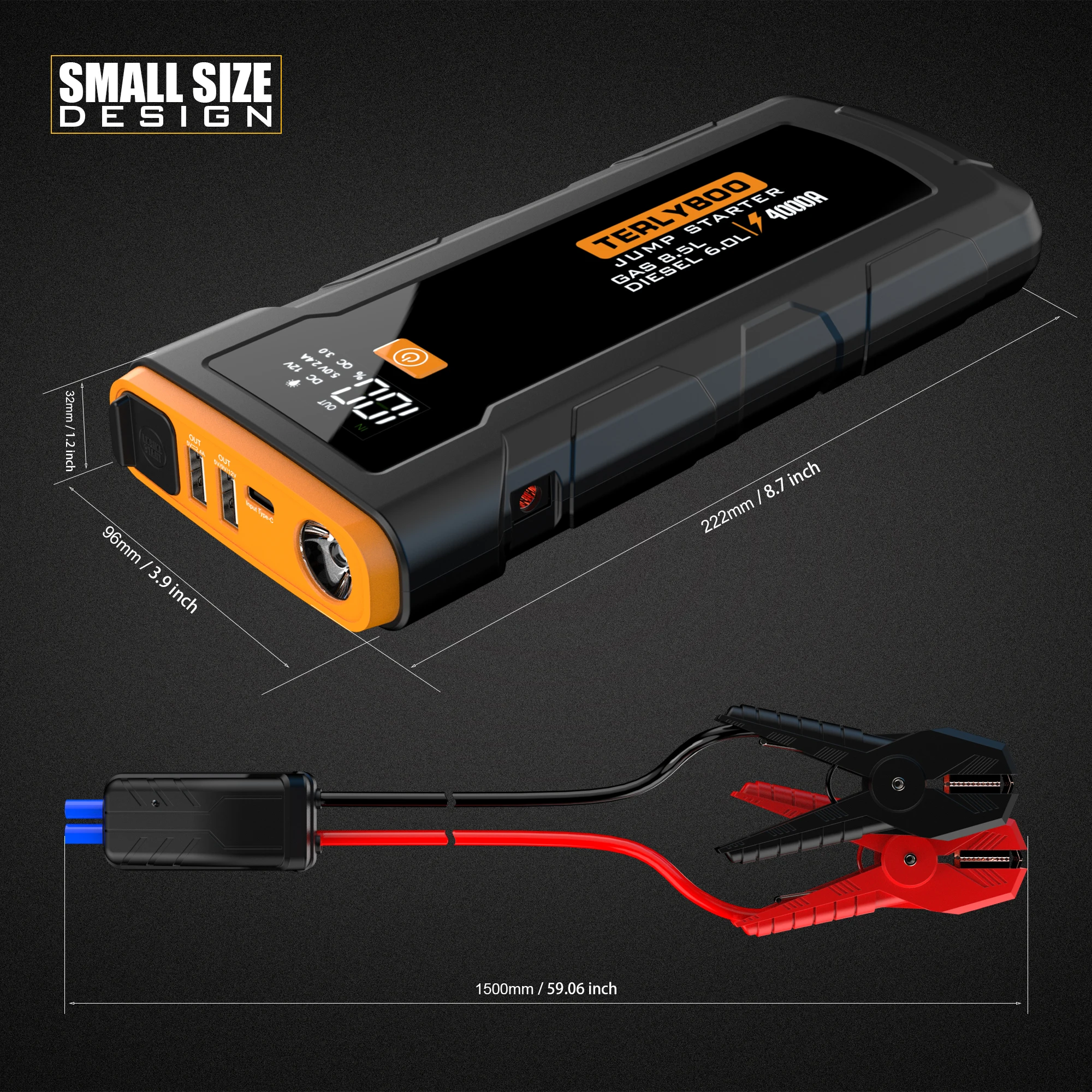 Real Capacity Portable car jump start 24000mAh 4000a peak current battery jump starter car jump starter power bank for 8.5L cars