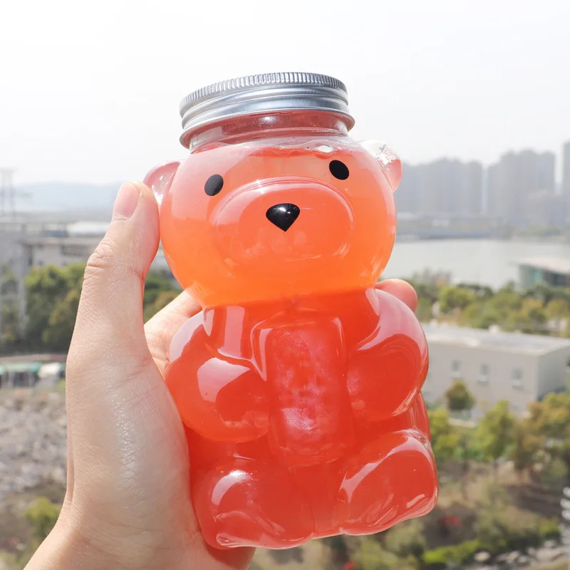 JIMI Attractive Fashion Design Bear Shaped Bottle PET Animal Plastic 500ML Milk Tea Honey Bear Shape Bottle