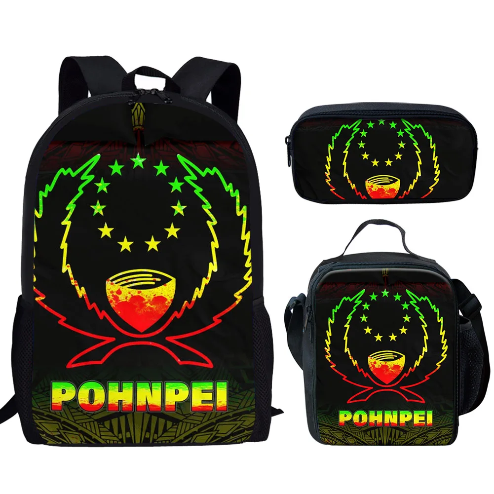 
2021 Latest Pohnpei Flag Print Set Custom Name/Logo School Bag&Lunch Bag&Pencil Case Set Cheap Price Wholesale And Dropshipping 