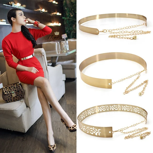 Hot Sell Metal Chain Belts Women Fashion Wide Corset Waist Belt for Dress Coat