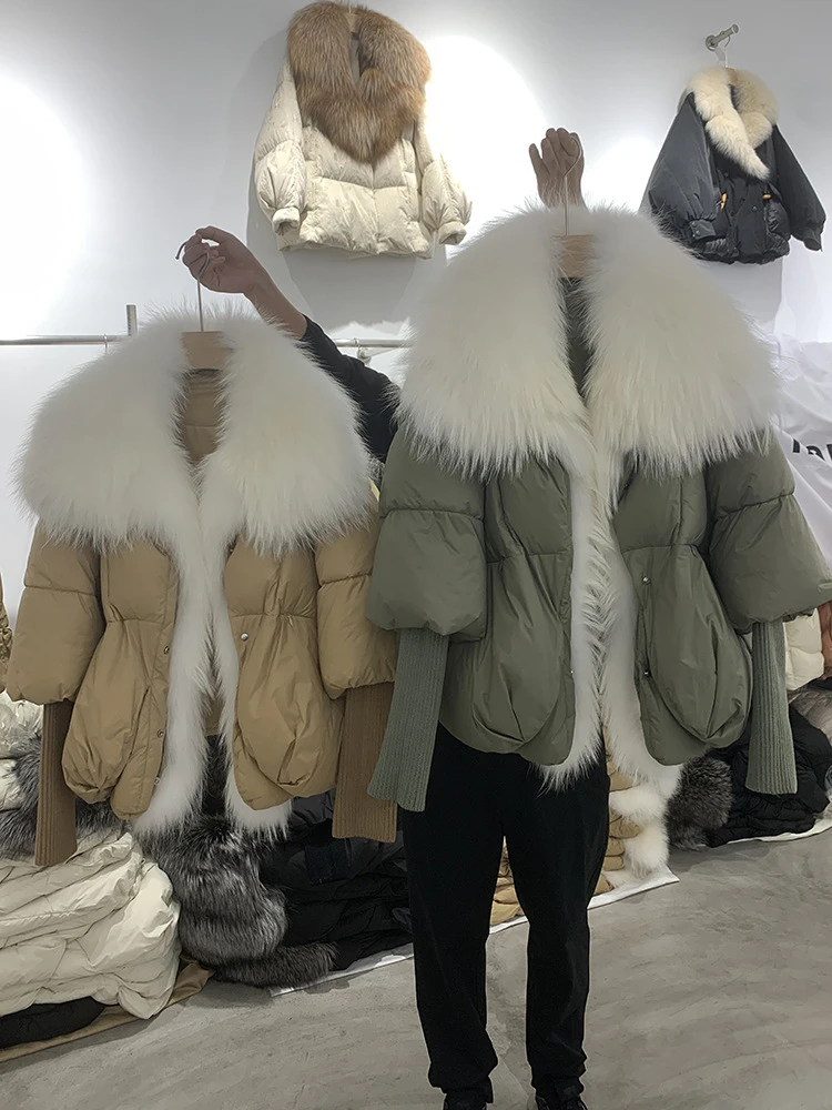 Factory Best Price Silver Fox Fur Collar Thickened Goose Winter Down Coat With Fur Collar