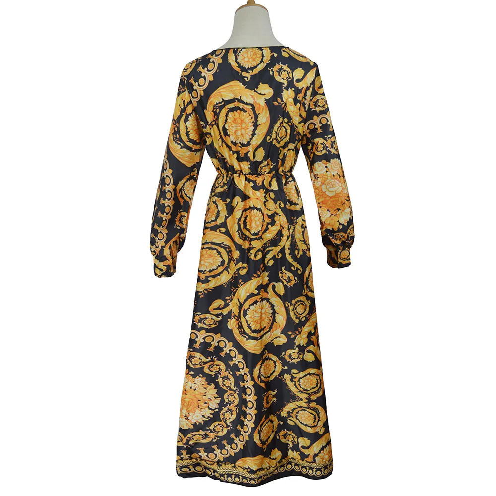 Foreign trade hot style sexy deep V slit dress print skirt evening dresses ball-gown skirt