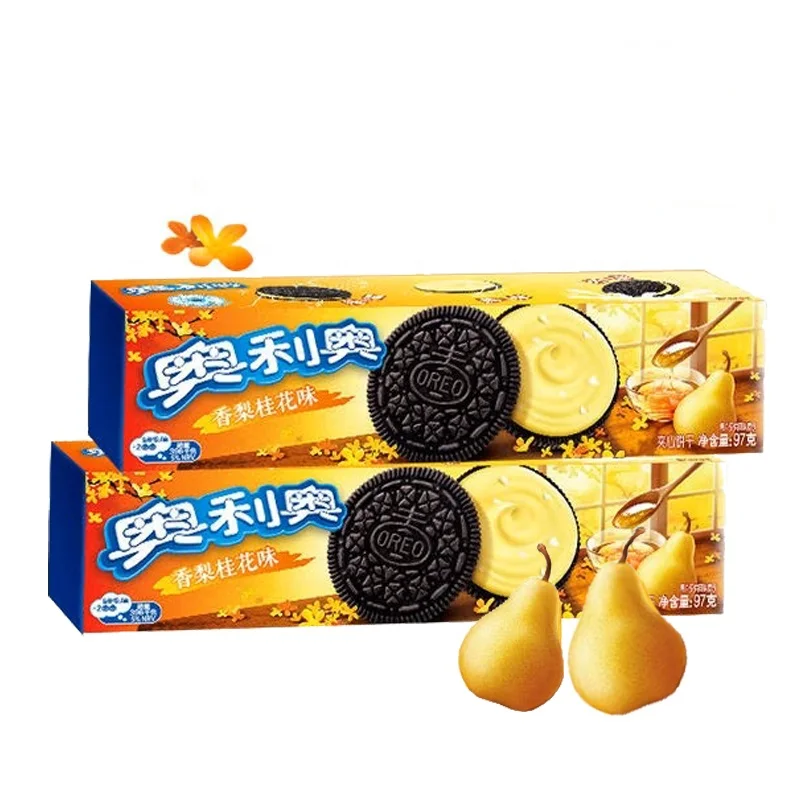 Wholesale Exotic Snacks Seasonal Limited edition fragrant pear osmanthus flavor sweet sandwich biscuit 97g sandwich cookies