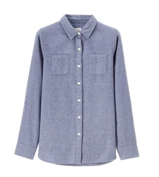 OEM flannel shirts for women plain solid color brushed cotton shirt women turn collar