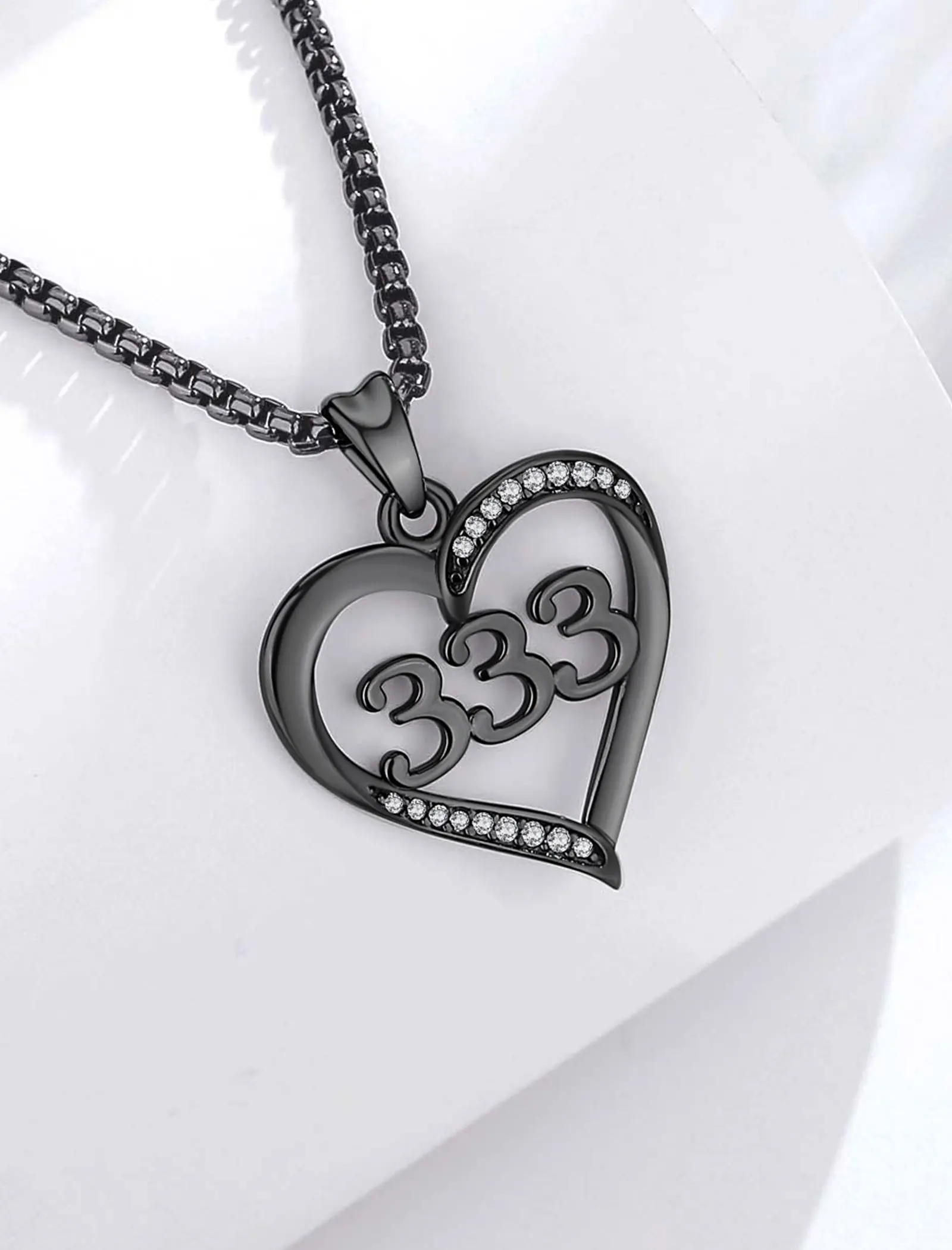 Merryshine Black Iron 925 Sterling Silver 111-999 444 Angel Numbers Heart Necklaces for Women