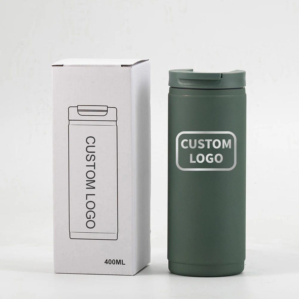 Custom Logo Portable Eco Travel Coffee Mug Leak Free 400ML Double Wall Stainless Steel Vacuum Coffee Travel Mug  Water Bottle