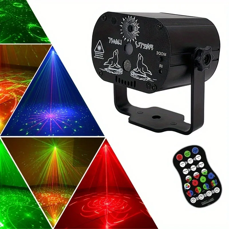 Remote control Mini RGB LED Laser Projector DJ disco Stage Light Red Blue Green Lamp USB Rechargeable Wedding Birthday Party