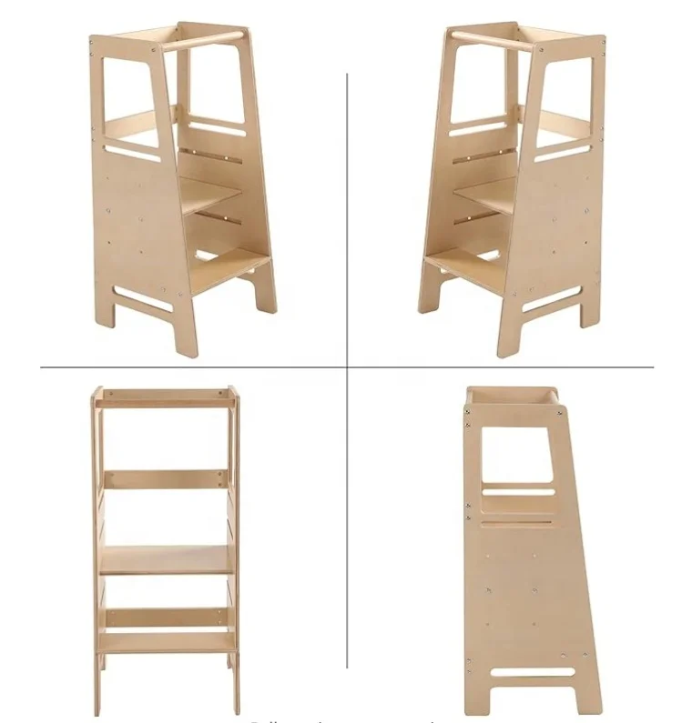 Height Adjustable Kitchen Step Stool with Safety Rail Children Learning Standing Tower for Kitchen Counter Bathroom Sink
