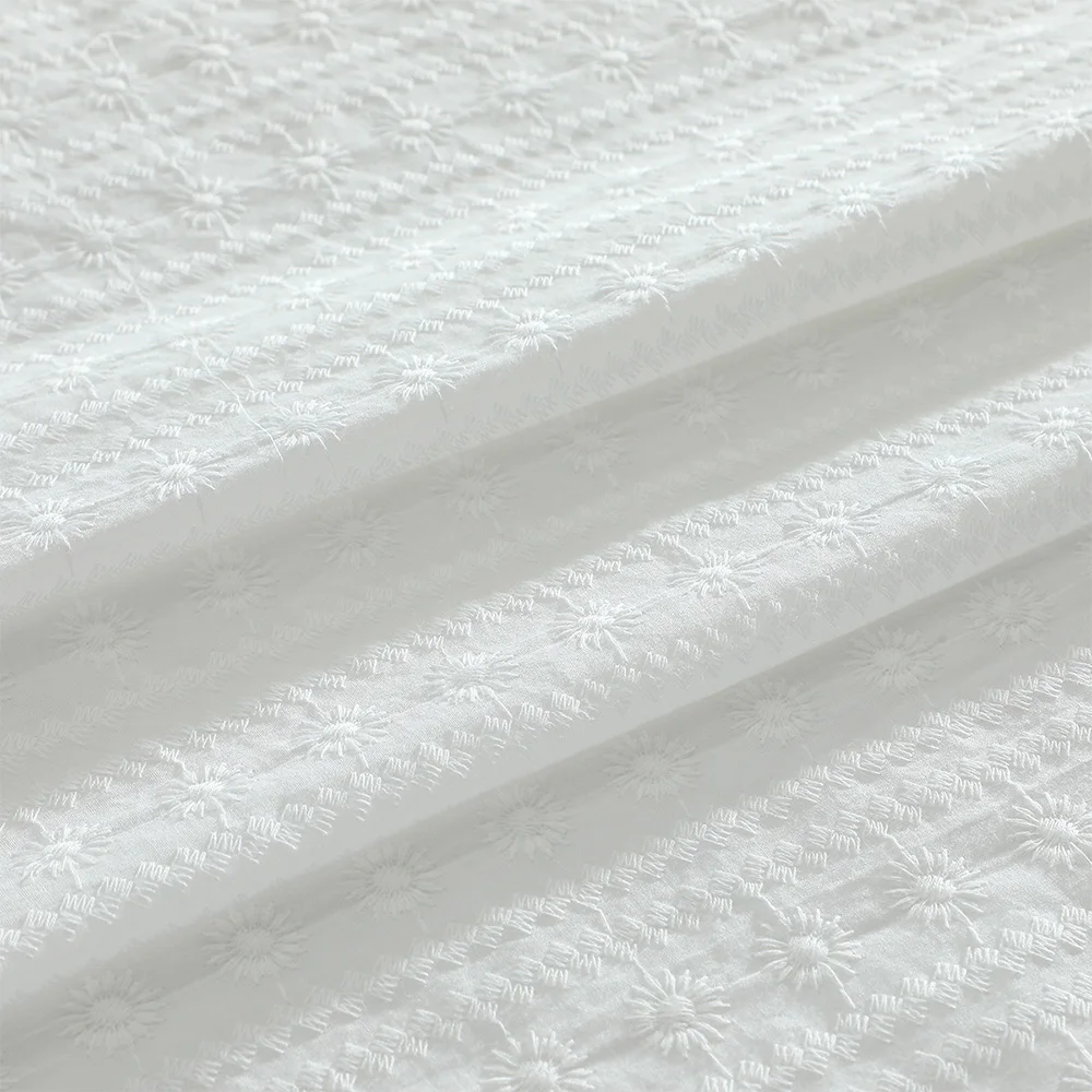 2022 Hot Selling Rural Style White 100% Cotton Embroidery Fabric Clothing Lace Accessories Pure Cotton Eyelet Fabric