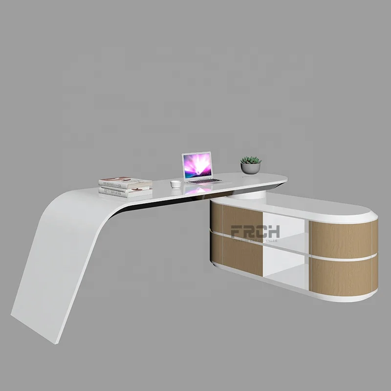 New Arrival L shape Wood high tech Luxury Boss Executive bureau Office Desk with Side Table