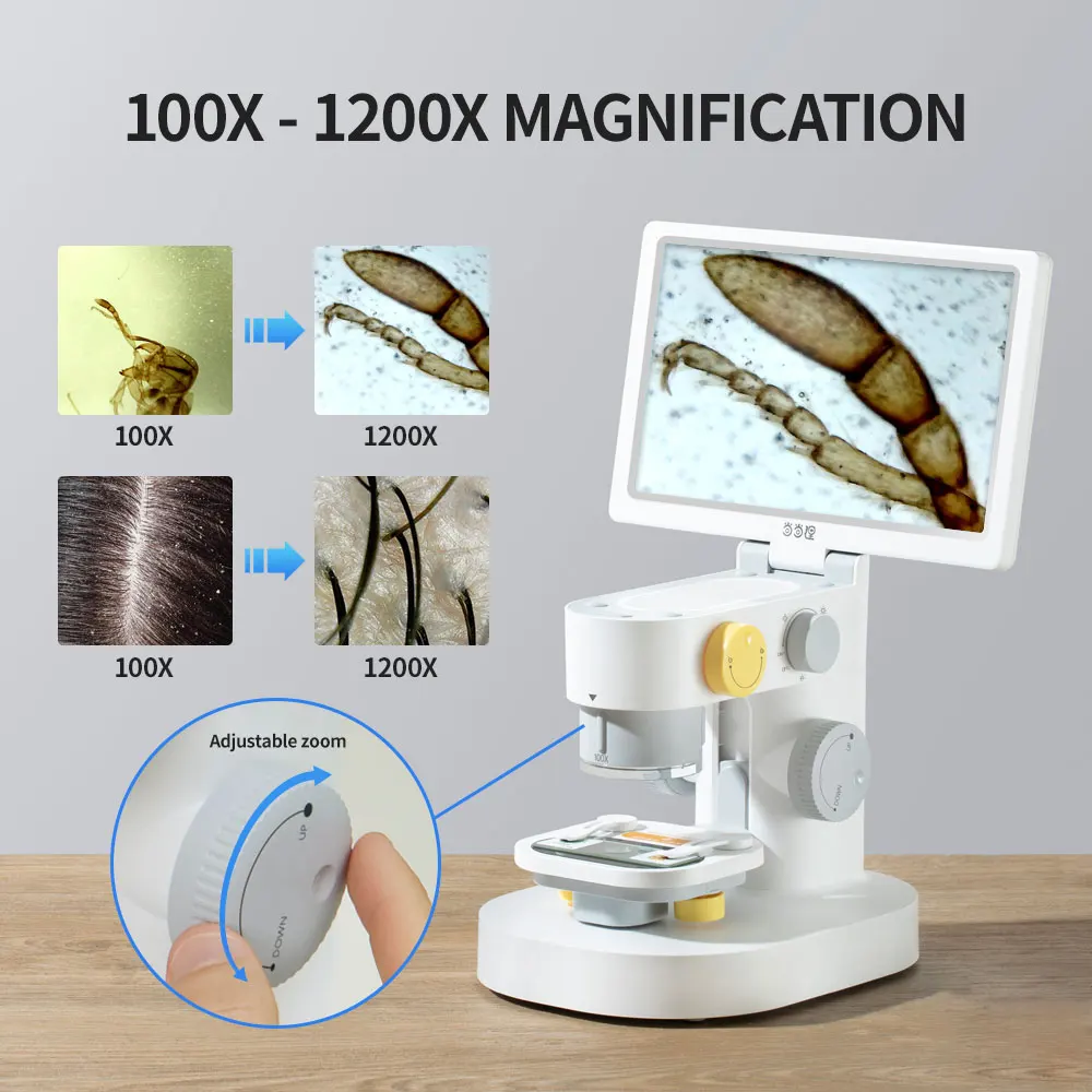 9 inch Video  Touch 1200X Magnification USB Digital Camera Biological Microscope with LCD Screen for Laboratory