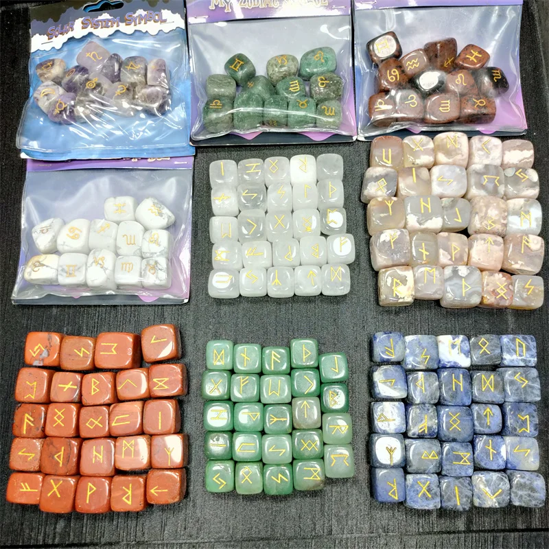 Wholesale Natural Crystal Rune Set Divination Runic Symbols Engraved Crystal Rune Stone