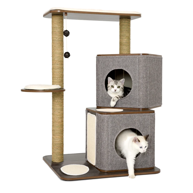 
Customizable Cat Toy Luxury Solid Wood Condo Scratching Board Pet Cat Tree House Cat Climbing Toy 