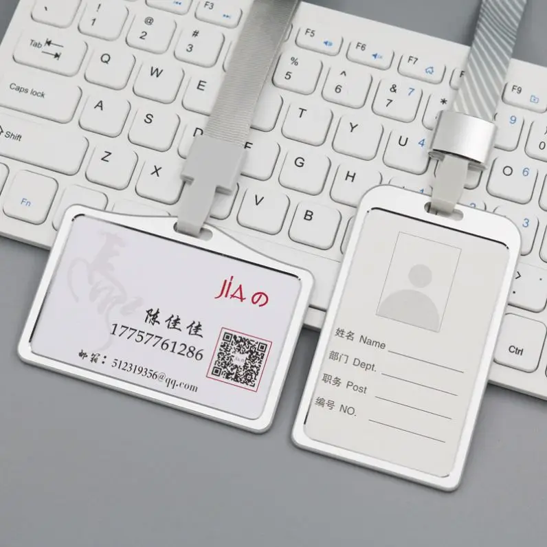 Aluminum Alloy Metal certificate horizontal work permit card cover with lanyard work permit work card horizontal version