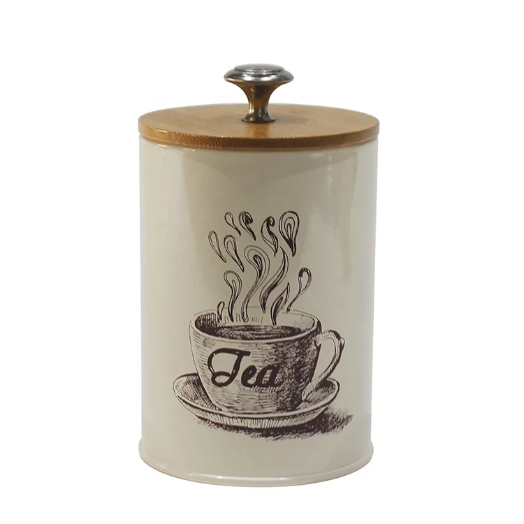 Металлический кремовый 3 шт. винтажный Ретро Кухонный Контейнер Для Хранения Продуктов сахара кофе чая с бамбуковой