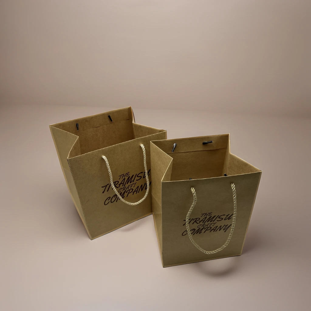 wholesale Eco-friendly kraft paper bags custom logo food packaging cake carry bags with handle