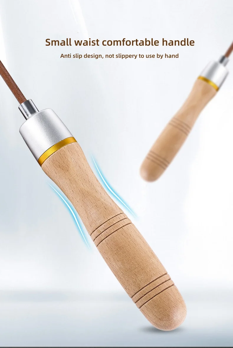 Wholesale Customized Adjustable Jump Ropes with Wooden Handles Fitness and Training Exercise Skipping Rope