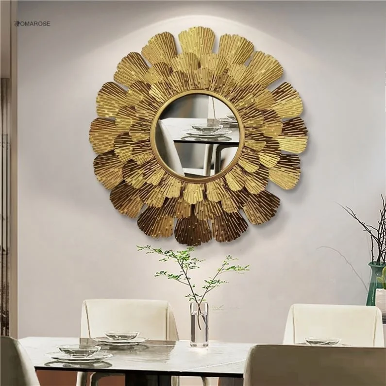 light luxury golden metal leaf flower design wall mirror for living room bed room hallway background wall decor wall mirror
