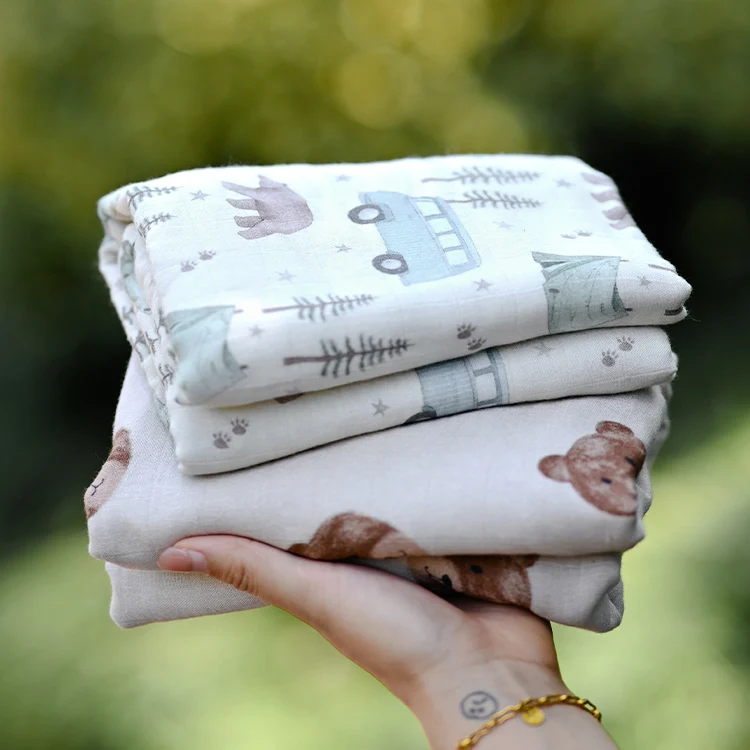 Custom Digital Prints Cotton Baby Warp Blankets Hot Sale 2 Layer 70% Bamboo 30% Cotton Baby 120*110 Muslin Swaddle Blanket