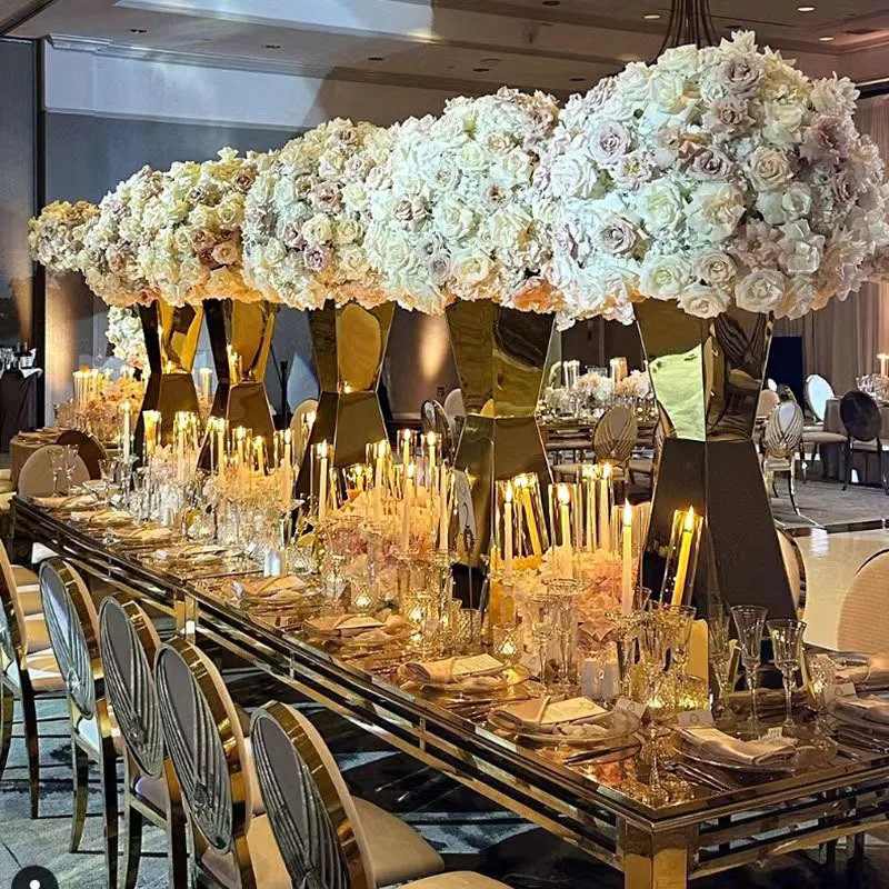 Whole sale Gold and Silver Metal stainless steel Frame Tall Flower Stands Table Decorations Wedding Centerpieces