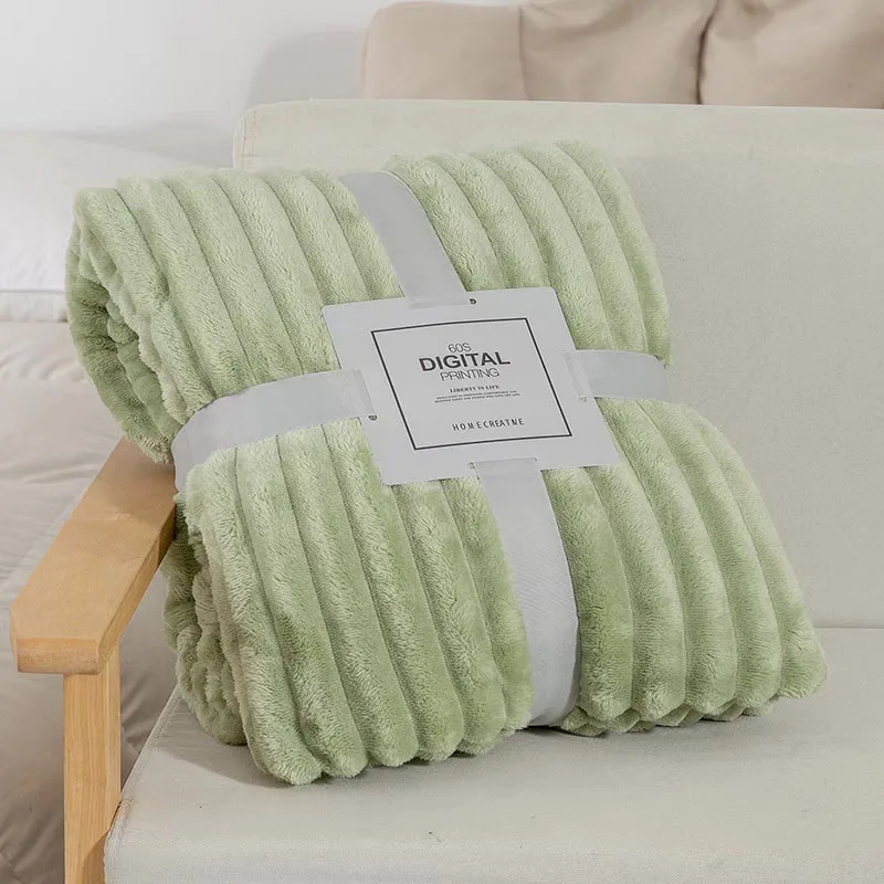 Custom wholesale queen bed solid color plain color Thickened flannel rabbit velvet nap blanket winter office knee stripe blanket