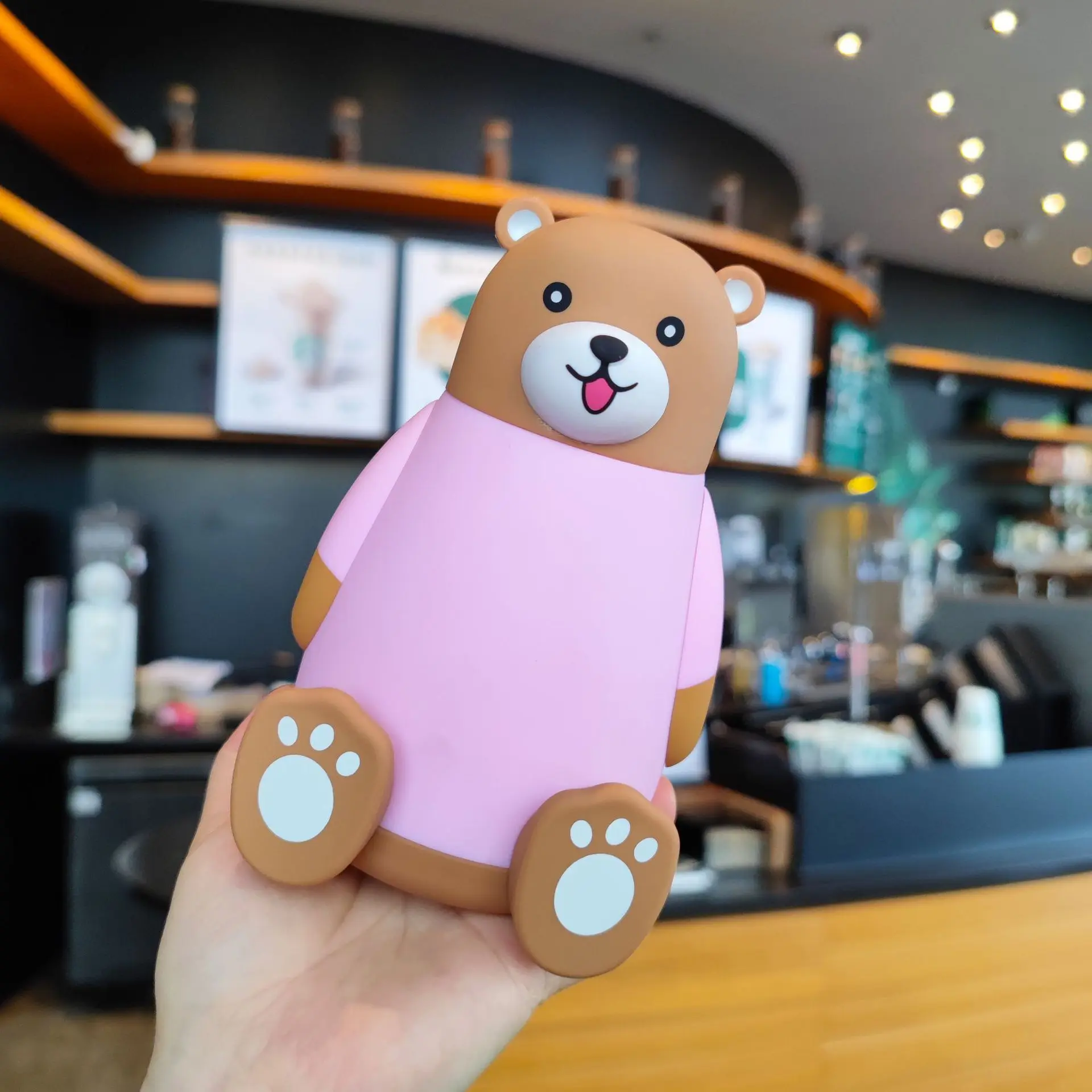 Hot sale 320ml cute glass 3D bear heat resistant colored glass water bottle
