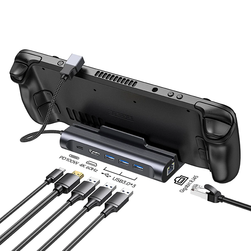 New 2023 HDMI 4K 60Hz USB3.0 PD 100W  RJ45 1000Mbps 6 in 1 USB C Type C Hub Dock Station For Steam Deck Hand Game Phone Laptop