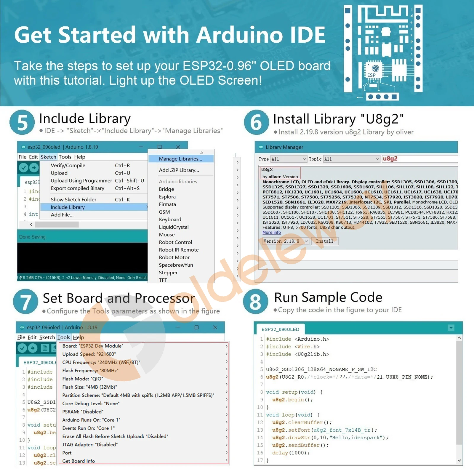 ESP32 Development Board 0.96 Inch OLED Display CH340 WiFi BLE Wireless Module Micro USB ESP32 For Arduino Micropython Kit