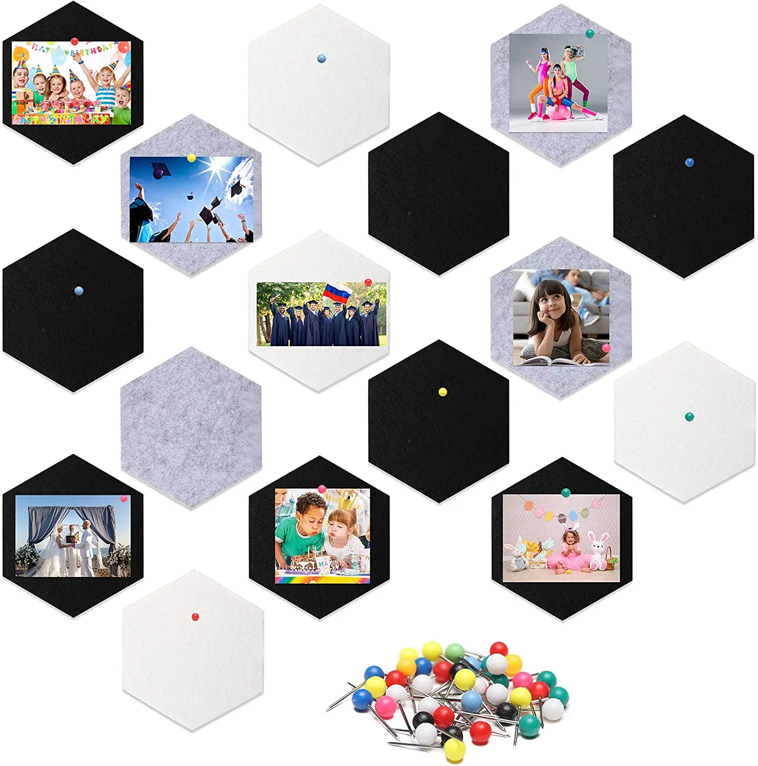 
Self-Adhesive Hexagon Felt Pin Board Tiles Memo Notice Bulletin Board for Home Office Classroom Wall Decor 