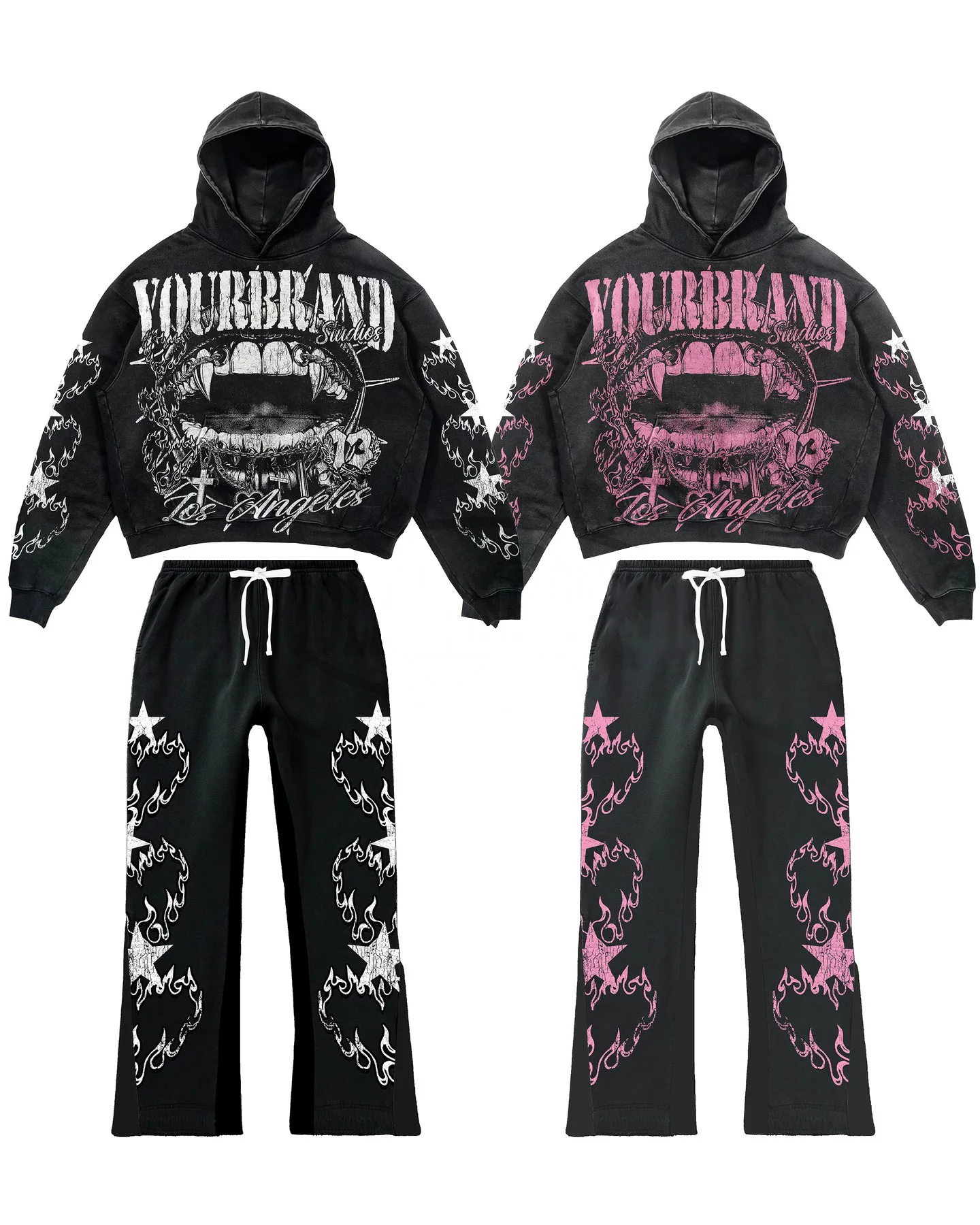 Custom premium unisex vintage 400 gsm sun faded oversized graphic 100% cotton crop streetwear boxy hoodie set