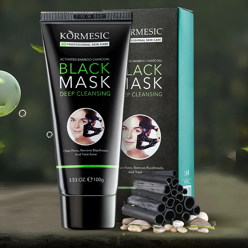 KORMESIC OEM ODM Anti Acne Exfoliating Removing Blackhead & Pimples Activated Bamboo Charcoal Black Mask