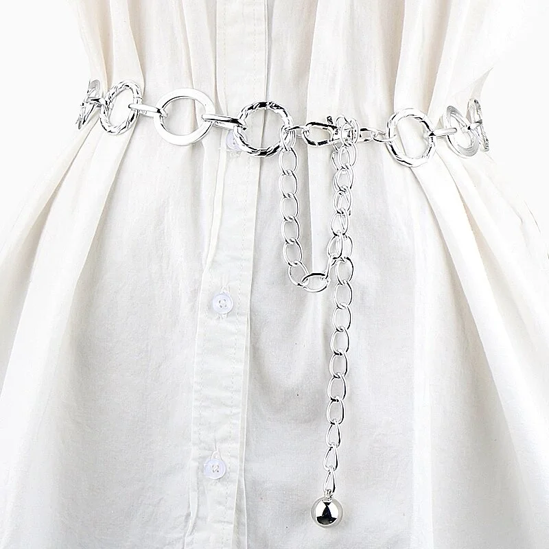 Korean fashion ladies metal round ring belt clothing accessories pendant waist chain