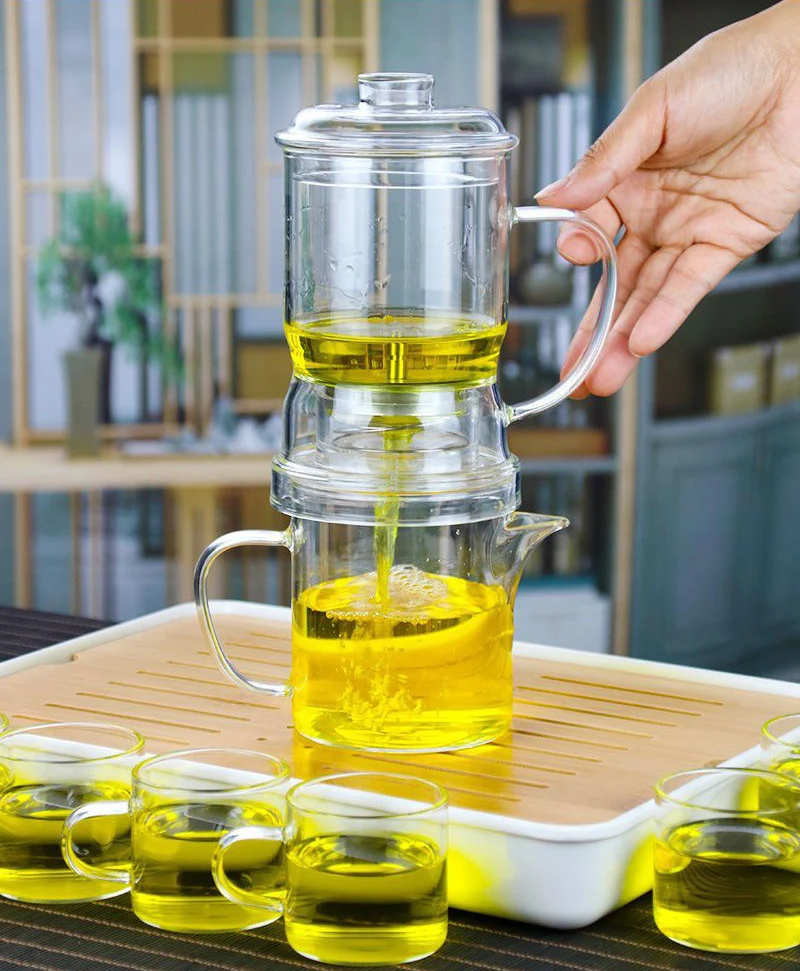 400ml Customized Clear Tea Infuser Magic Glass Tea Maker Leaf Tea Pot Bottom Dispensing Glass Teapot with Strainer