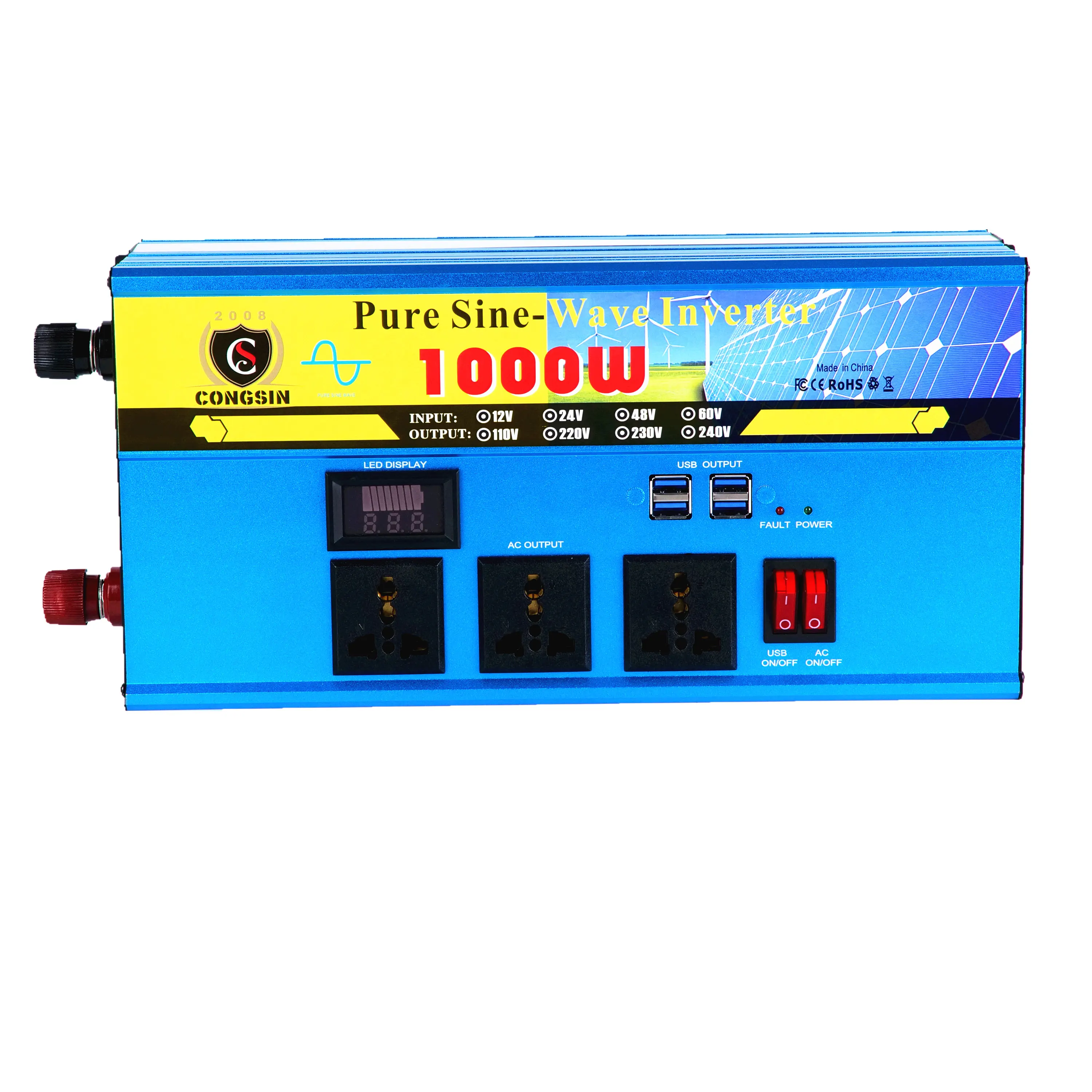 High Quality 1000W Pure Sine Wave Inverter DC 12v 24v AC 110v 220v Solar Inverter Power Supply