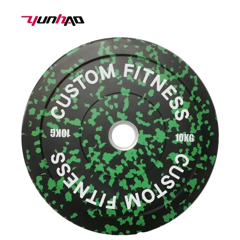 YunCheng Hot Sale Custom Logo 5-25 KG Fleck Camouflage Weightlifting Barbell Plates Change Rubber Bumper Plates Set Lbs