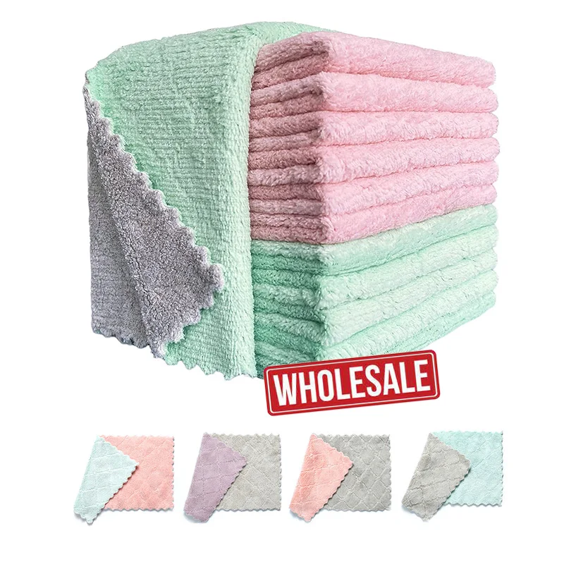 Absorbent dry quickly reusable microfiber kitchen cleaning clothes towels