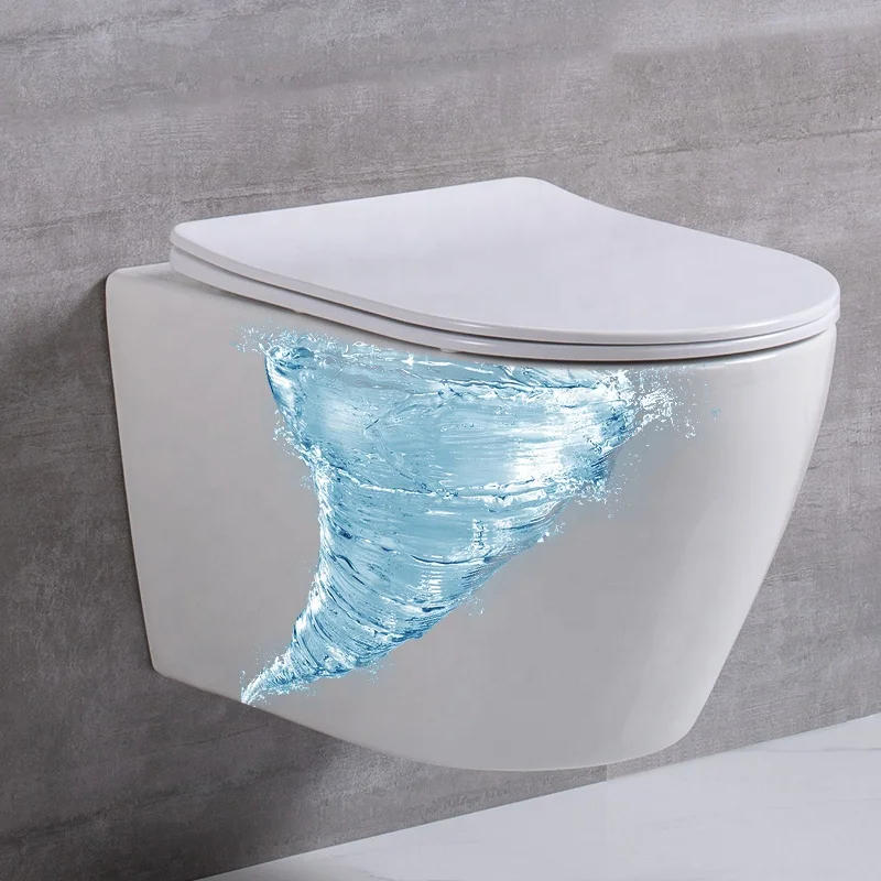 European Newest Mute Wc Rimless Mounted Toilet Single Hole Flushing Bowl Wall Hung