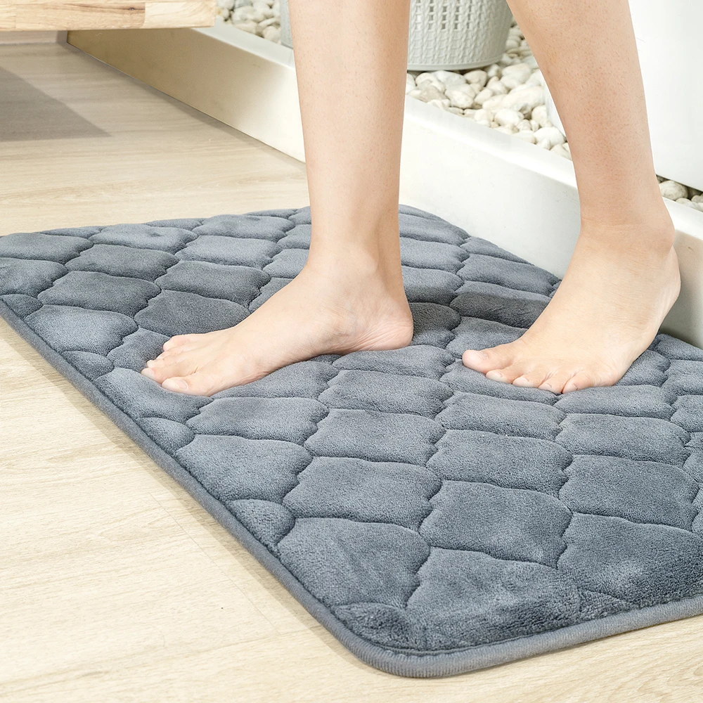 Click Absorbent Super Cozy Velvet Bathroom Rug Carpet Embossed Sponge Bathroom Floor Mat