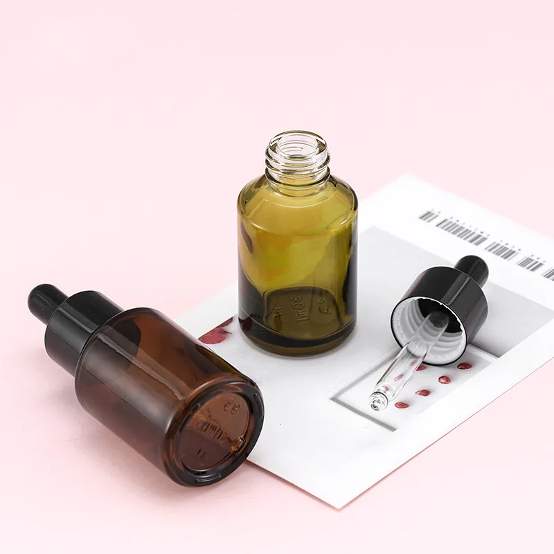 30ml Face Essence sloping shoulder glass dropper glass bottle with amber and Pickles green color