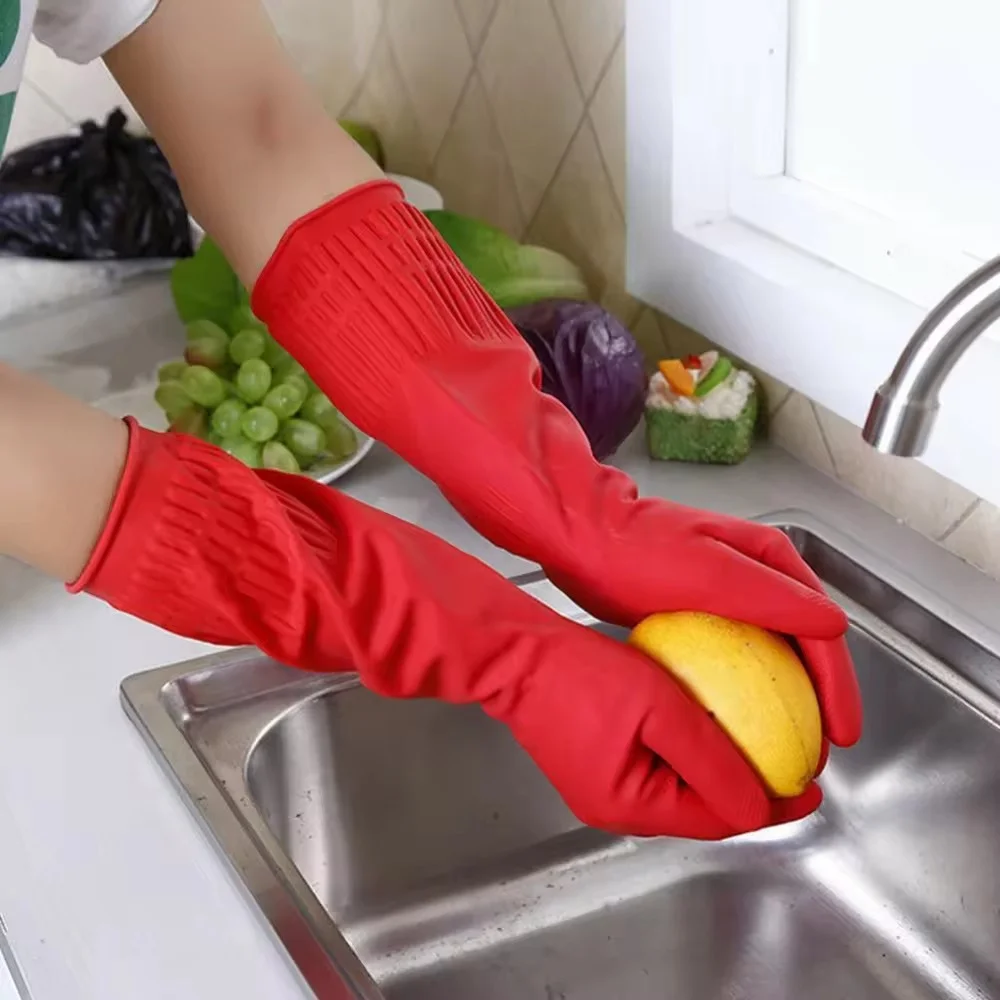 Household38cm Colorful Cleaning Kitchen Laundry Waterproof Long Sleeve Winter Warm Washing Red Latex Rubber Korea Glove