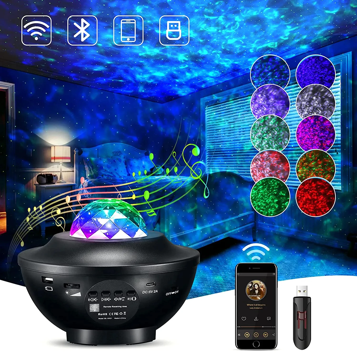 Smart Star Night Light Starry Projector Sky Star Bedroom Music Speaker Galaxy Projector Table Lamp Colorful Remote Control