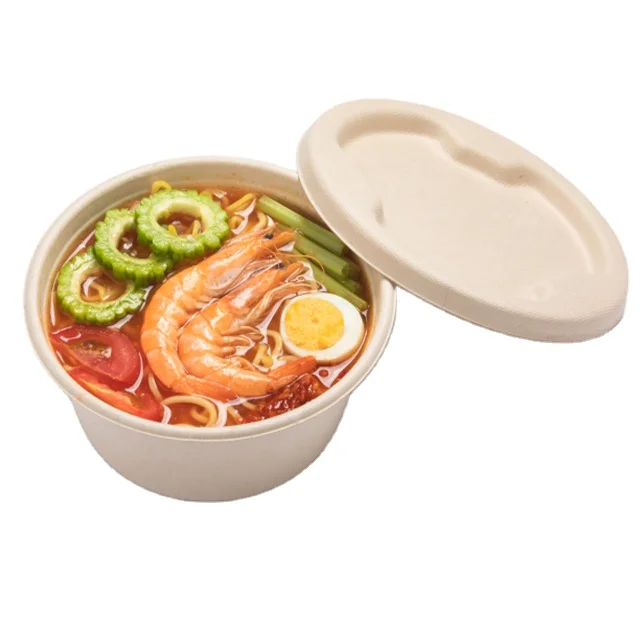 Factory Wholesale Eco Friendly Bio Packaging Sugarcane Bagasse Soup Bowl Noodle Bowl