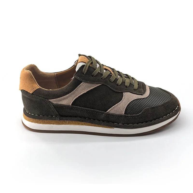 Latest Design Classic Retro Casual Suede 100% Leather Green Yellow Sport Running Walking Style Lightweight Sneaker Shoes For Men