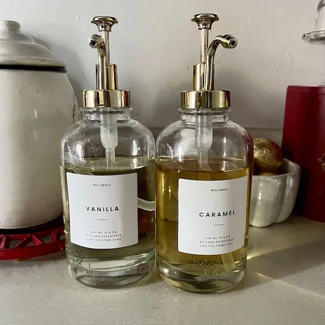 Kitchen Olive Oil Dispenser Bottle Coffee Syrup Dispenser Gold Glass Oil and Vinegar Dispenser for Cooking Mouthwash Container