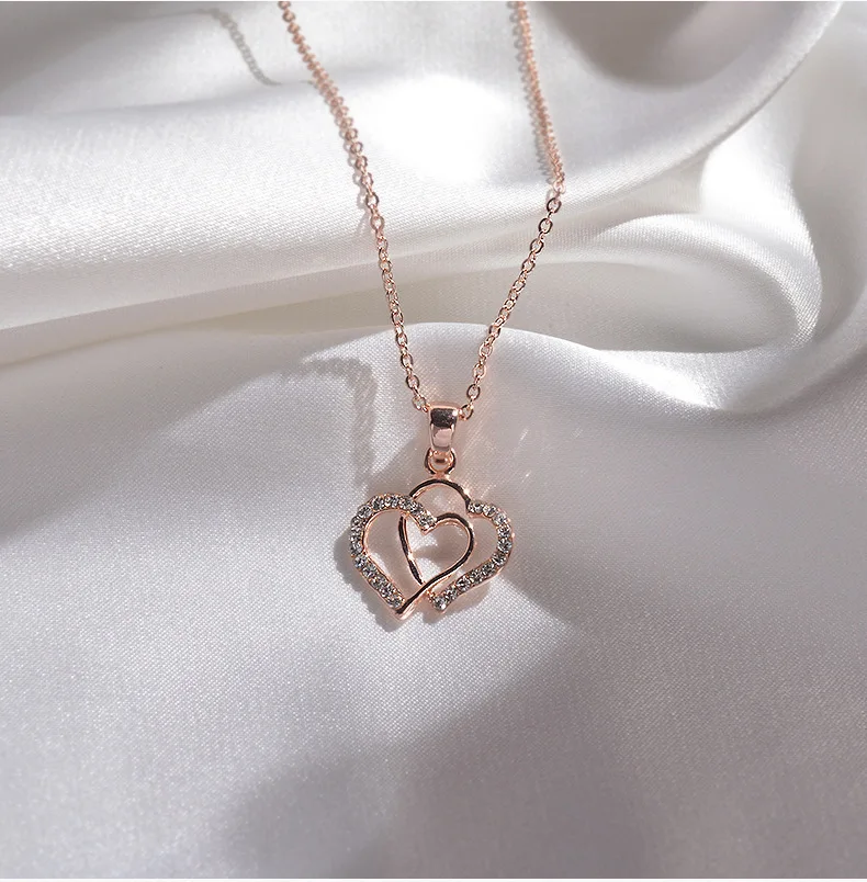 New Factory Supply Gift Jewelry Wife Girls Interlocking Heart Collar Necklace For Women Lovers