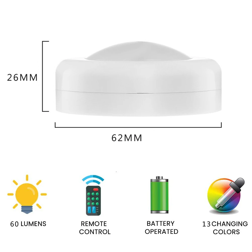 
Wireless RGB RGBW LED Puck Light with Remote Control Under Cabinet Closet Light Stick On Lights For Kitchen Wall Wardrobe 